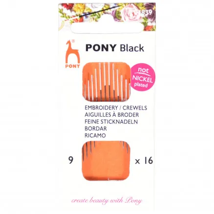 Pony Black Broderinålar Strl. 9 - 16 st.